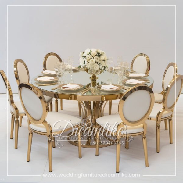 Luxurious Glass Dining Table with Gold Pedestal for Formal Events