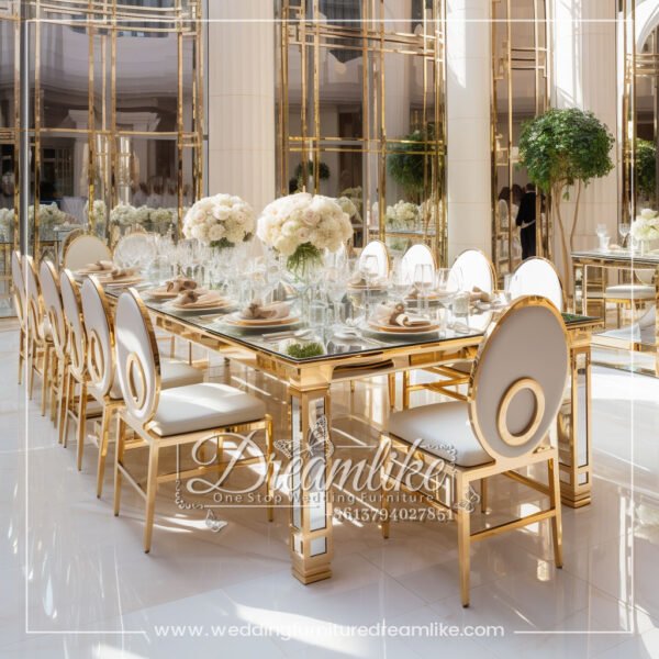 Gold-Edged Mirrored Banquet Table