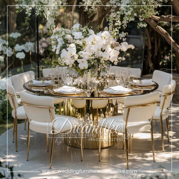 Luxury Round Dining Table with Black Mirror Glass and Gold Finish