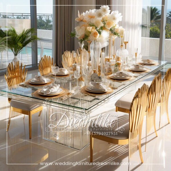 Modern Wedding Long Table with Mirrored Glass and Acrylic Legs